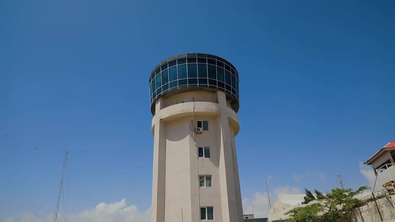 The air traffic control tower at Aden Adde International Airport, Mogadishu